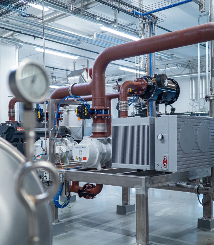 An inside view of pipe lines in a factory